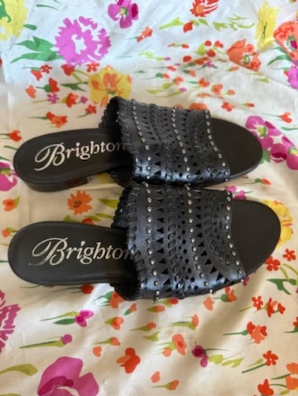 Brighton Black Laser-Cut Stud Slide Mules SIZE 71/2 M